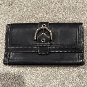 Y2K Coach Wallet Black Leather Soho Hampton Trifold Large Buckle